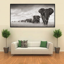 Load image into Gallery viewer, Heard of African Elephants in Black and White Canvas Print