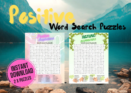 Positive Affirmation Word Search Puzzles | 2 x Fun Teen & Adult Digital Download Games - Art By The Bay