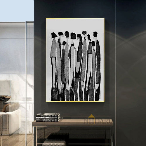 Modern Abstract People Canvas Art Print | Black & White Artwork | UNFRAMED - Art By The Bay