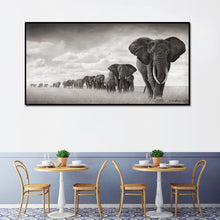 Load image into Gallery viewer, Elephant Herd Canvas Print | Black & White African Landscape | UNFRAMED - Art By The Bay