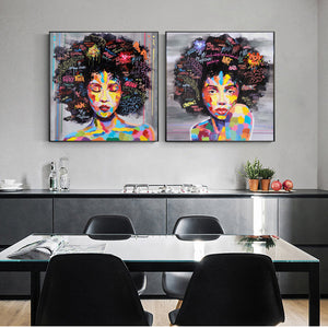 Modern Abstract African Woman Canvas Painting | Graffiti Art | UNFRAMED - Art By The Bay - Canvas Wall Decor Prints