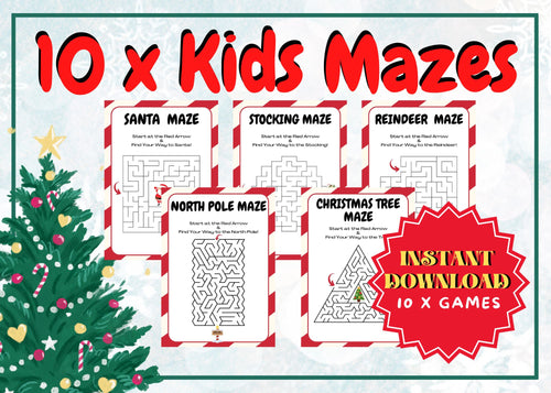 10 x Christmas Themed Kids Maze Puzzle games for the holidays. 