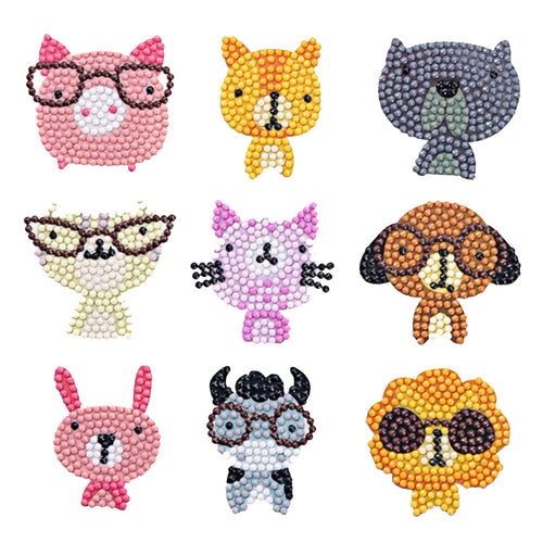 DIY Animal with Glasses Diamond Painting Sticker Kit | 9 Characters - Art By The Bay - Art & Craft Kits