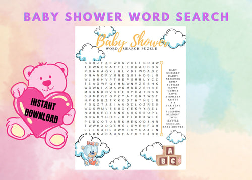 Baby Shower Word Search Puzzles | 1 x Fun Digital Download Games - Art By The Bay