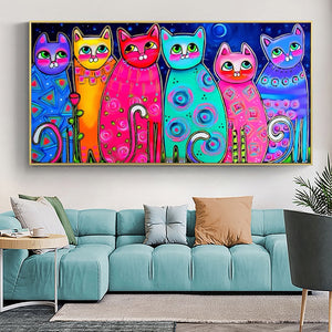 Modern Cat Canvas Print | Bright Colourful Animal Artwork | UNFRAMED - Art By The Bay - Canvas Wall Decor Prints