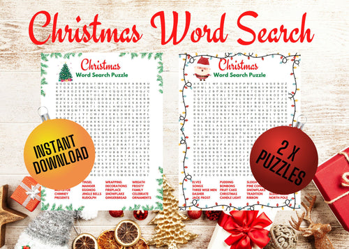 Christmas Word Search Puzzles | 2 x Fun Teen & Adult Digital Download Games - Art By The Bay