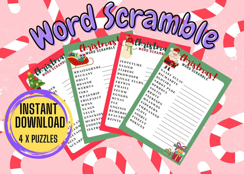 Christmas Word Scramble Puzzles | 4 x Fun Teen and Adult Digital Download Games - Art By The Bay