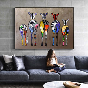 Colourful African Zebra Family Canvas Art Print
