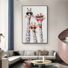 Load image into Gallery viewer, Vibrant Giraffe Family Portrait Canvas Painting | Colourful Art Print | Unframed - Art By The Bay