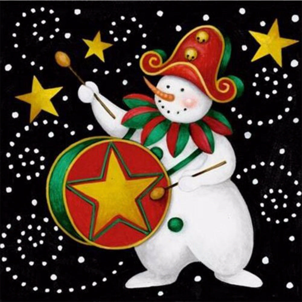 Snowman Beating Drum DIY 5D Diamond Painting Kit | Christmas Holiday Craft | Square or Round Drill - Art By The Bay - Art & Craft Kits