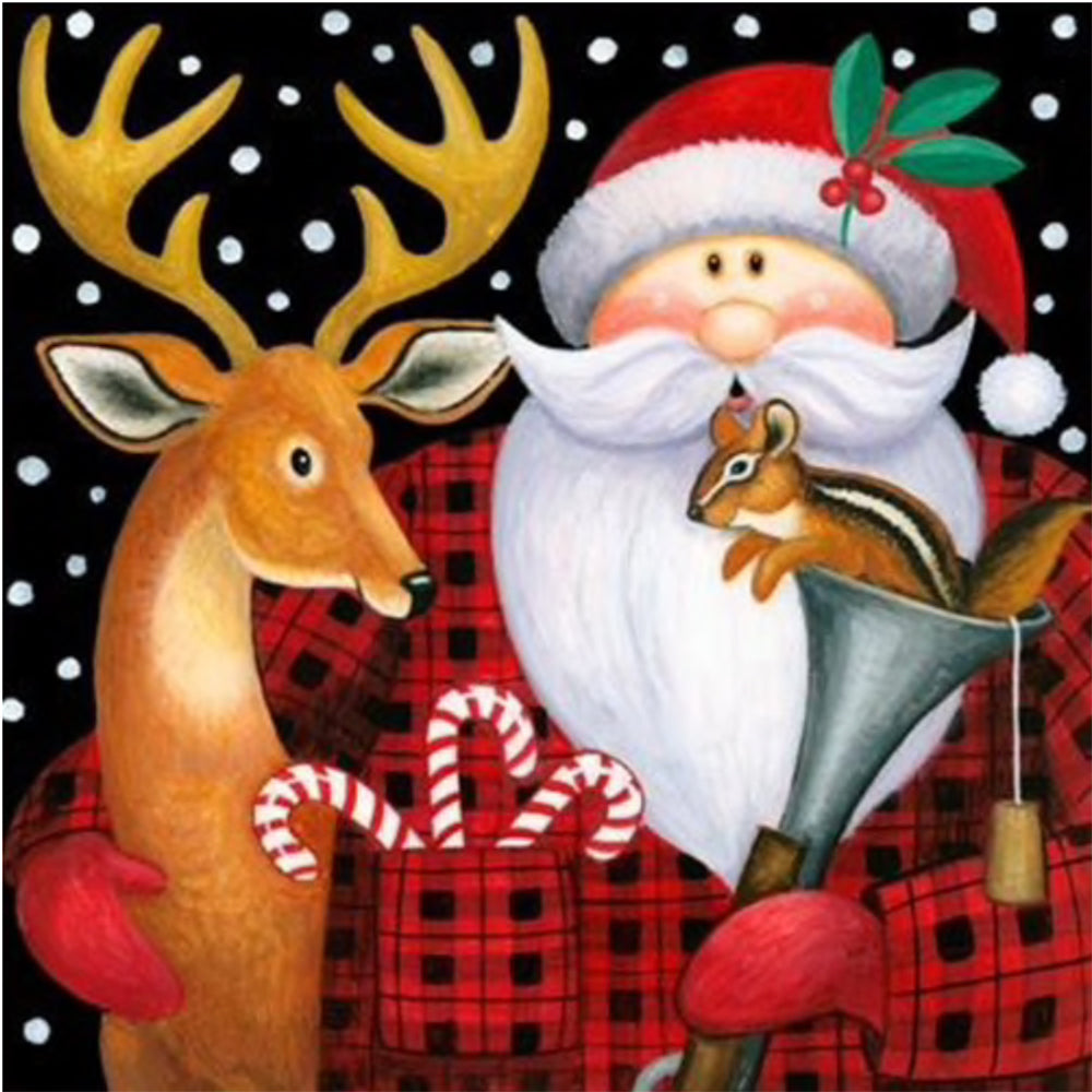 Santa Claus and Reindeer DIY 5D Diamond Painting Kit | Christmas Holiday Craft | Square or Round Drill - Art By The Bay - Art & Craft Kits