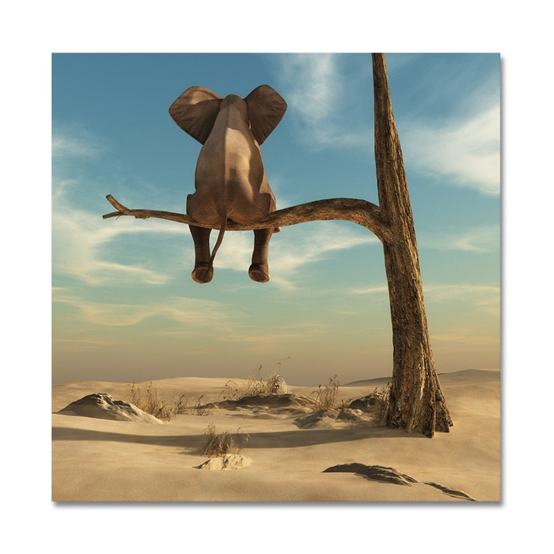 Little Elephant in a Tree Canvas Art Print