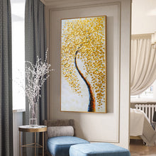 Load image into Gallery viewer, Golden Leaf Single Tree Canvas Print | Acrylic Gold Leaves Painting | UNFRAMED - Art By The Bay - Canvas Wall Decor Prints