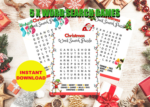 Christmas Kids Word Search Puzzles | 5 x Fun Digital Download Games - Art By The Bay