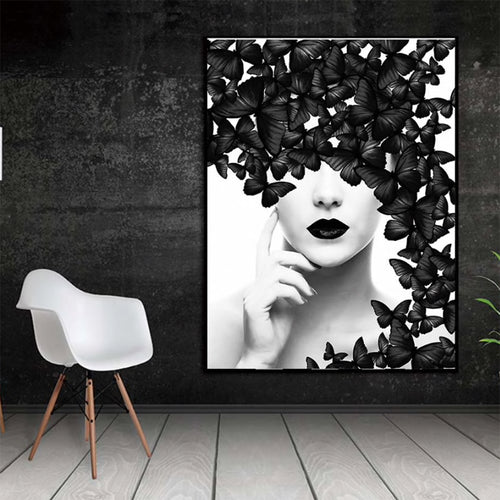 Lady Butterfly Canvas Print | Black & White Portrait Art | Unframed - Art By The Bay - Canvas Wall Decor Prints