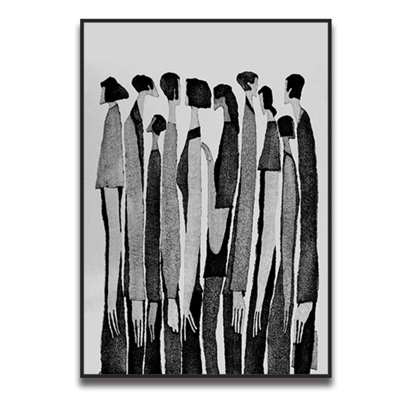 Modern Abstract People Canvas Art Print | Black & White Artwork | UNFRAMED - Art By The Bay