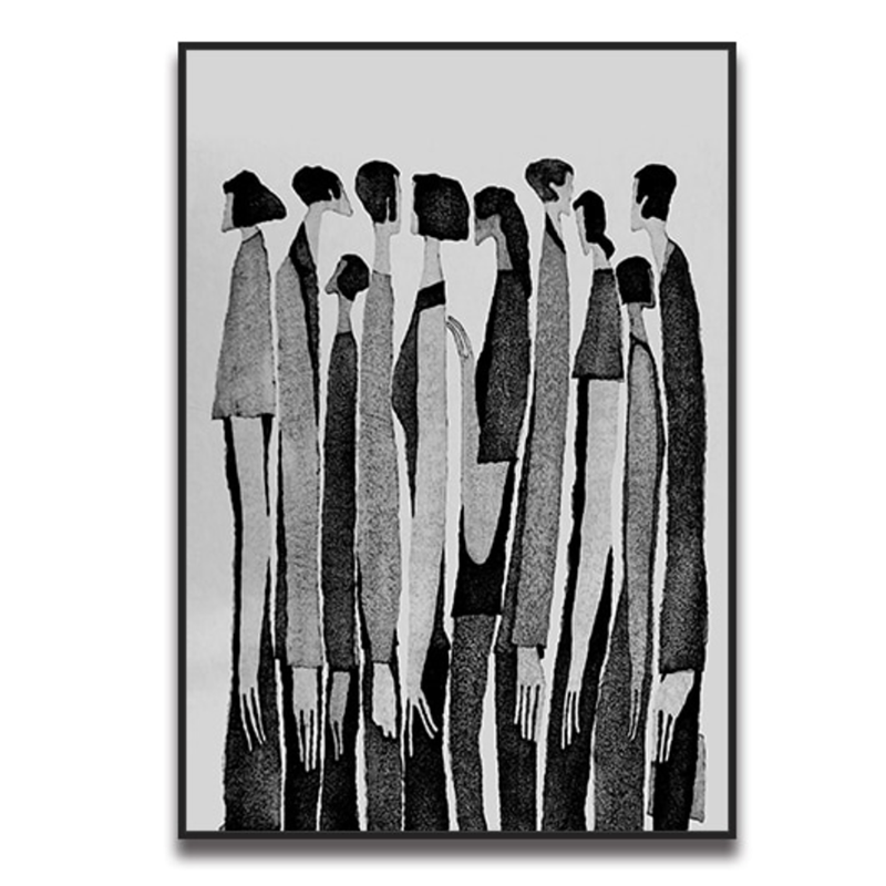 Modern Abstract People Canvas Art Print Black White Artwork UNFRAMED