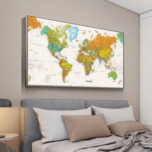 World Map Canvas Print | Coloured Retro Style | Unframed - Art By The Bay - Canvas Wall Decor Prints