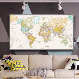 World Map Canvas Print | Coloured Retro Style | Unframed - Art By The Bay - Canvas Wall Decor Prints