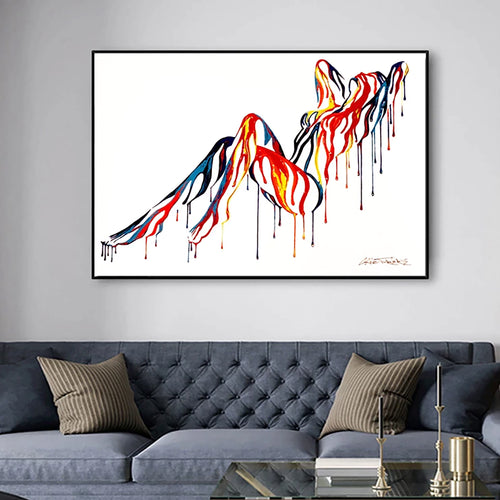Vibrant Abstract Art Female Nude Figure: Multicoloured Drip Painting | UNFRAMED - Art By The Bay