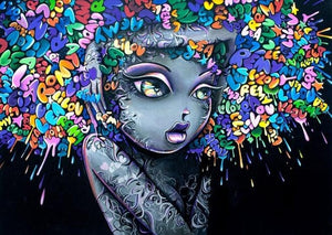 Lady Graffiti Street Style Canvas Print | Graffiti Art - Bold & Colourful Painting Artwork | UNFRAMED - Art By The Bay - Canvas Wall Decor Prints