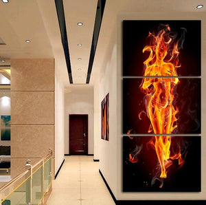 Hot Flaming Woman Figure Canvas Print: Triptych Wall Art | FRAMED - Art By The Bay - Canvas Wall Decor Prints