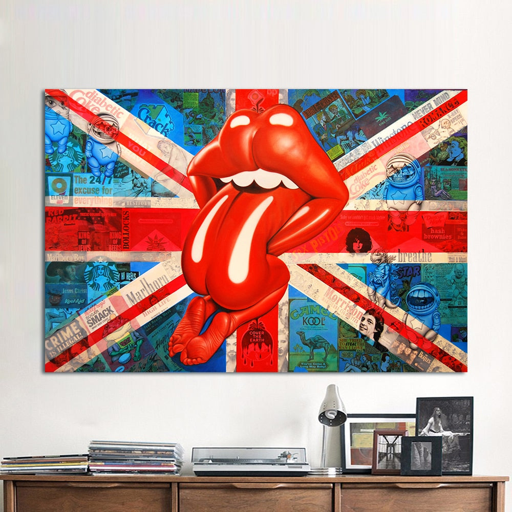 English Surrealism Canvas Print | Red Lips and Body | UNFRAMED - Art By The Bay - Canvas Wall Decor Prints