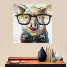 Load image into Gallery viewer, Abstract Animal Painting Print Wall Art | Cute Piggy with Glasses | Unframed or FRAMED - Art By The Bay - Canvas Wall Decor Prints