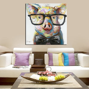 Abstract Animal Painting Print Wall Art | Cute Piggy with Glasses | Unframed or FRAMED - Art By The Bay - Canvas Wall Decor Prints