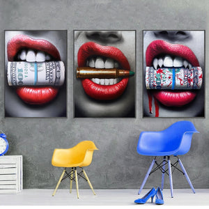 Sexy Red Lips Modern Canvas Print | Single or Set of 3 Decor Artwork | UNFRAMED - Art By The Bay - Canvas Wall Decor Prints