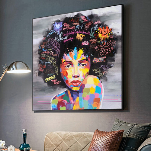 Modern Abstract African Woman Canvas Painting | Graffiti Art | UNFRAMED - Art By The Bay - Canvas Wall Decor Prints