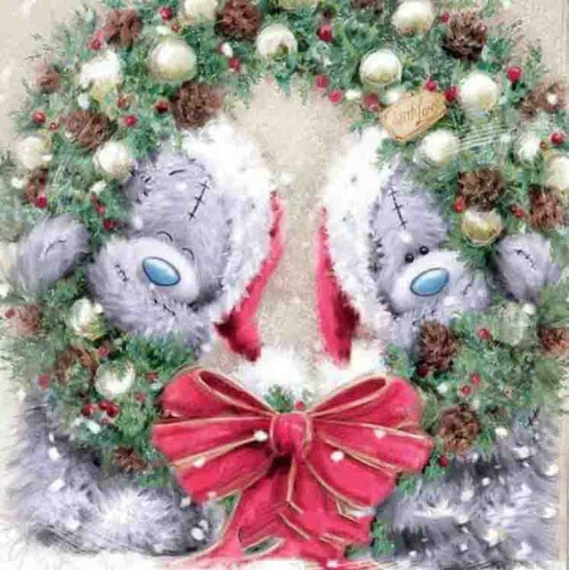 DIY Christmas Wreath Teddy 5D Diamond Painting Kit | Xmas Cartoon Theme - Art By The Bay - Art & Craft Kits